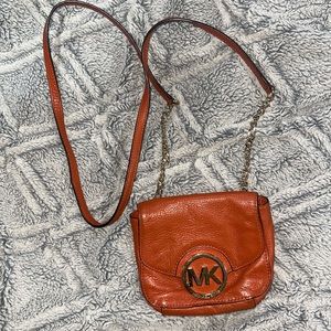 Michael Kors Fulton Crossbody Shoulder Bag Purse Clutch Pebble Leather Orange